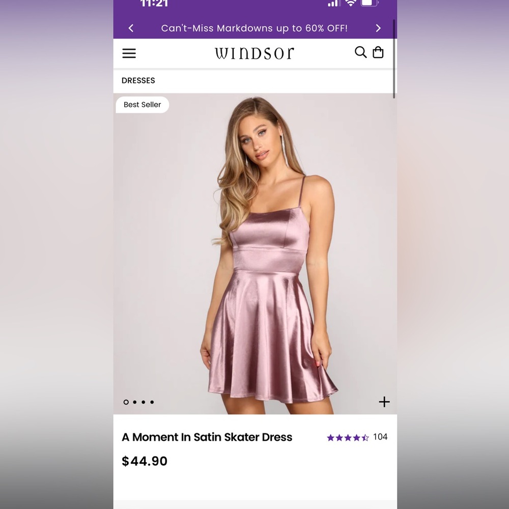 Windsor lavender “A moment in satin” dress size small